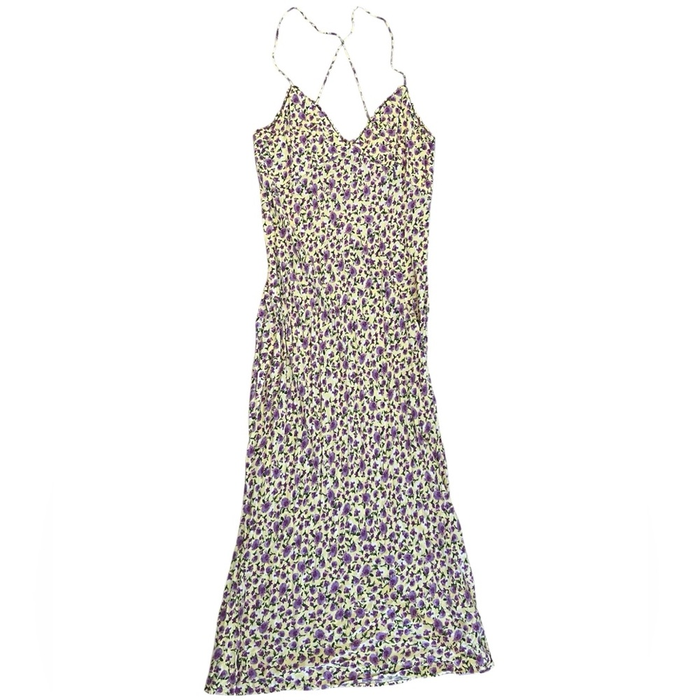 Zara Pale Yellow & Purple Floral Maxi Dress ⭐️💜